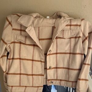 Joie Cream and Brown Plaid Teddy Jacket